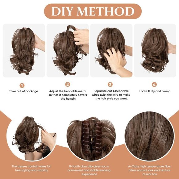 Claw Clip Ponytail Hair Extensions Synthetic Wavy Curly Messy Bun main image 5